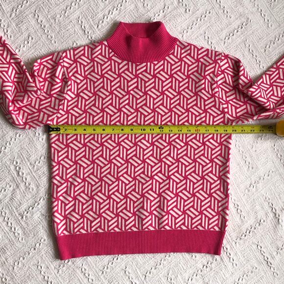 Cherie Collette Pink Geometric Knit Sweater Medium Mock Neck Barbiecore Coquette - Picture 5 of 7